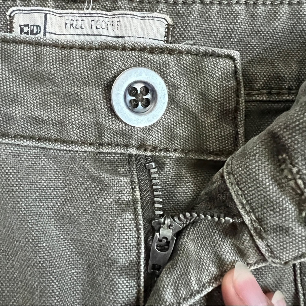 Free People Army Green Raw Hem Distressed Denim Cargo Mini Skirt - Picture 5 of 10